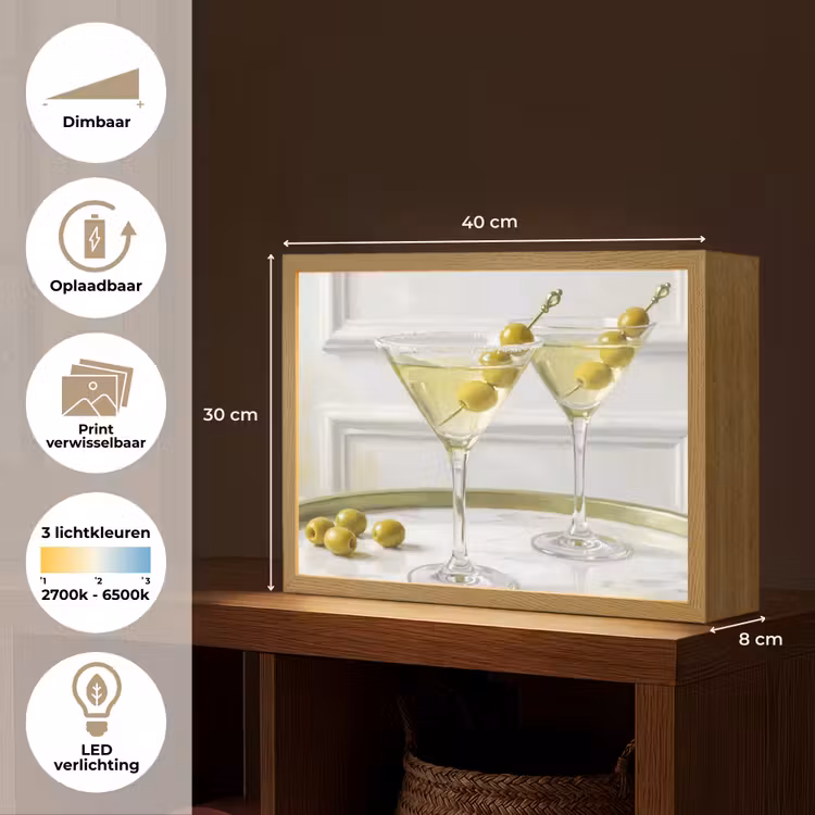 Drank - Martini - Olijven - Modern - Wit Light Box met batterij (Wandlamp) middel -USP_websiteoverzichtNL