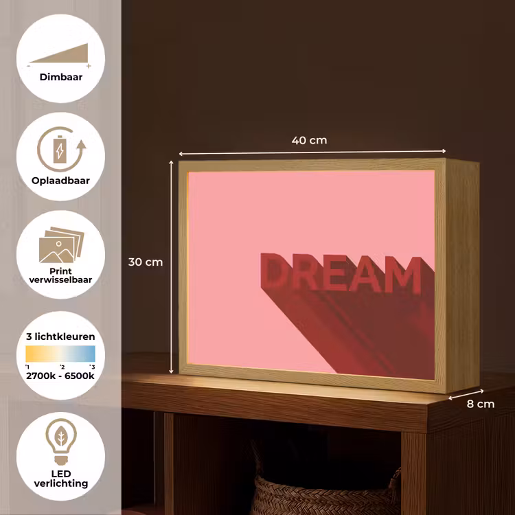 Dream - 3D - Rood - Roze Light Box met batterij (Wandlamp) middel -USP_websiteoverzichtNL