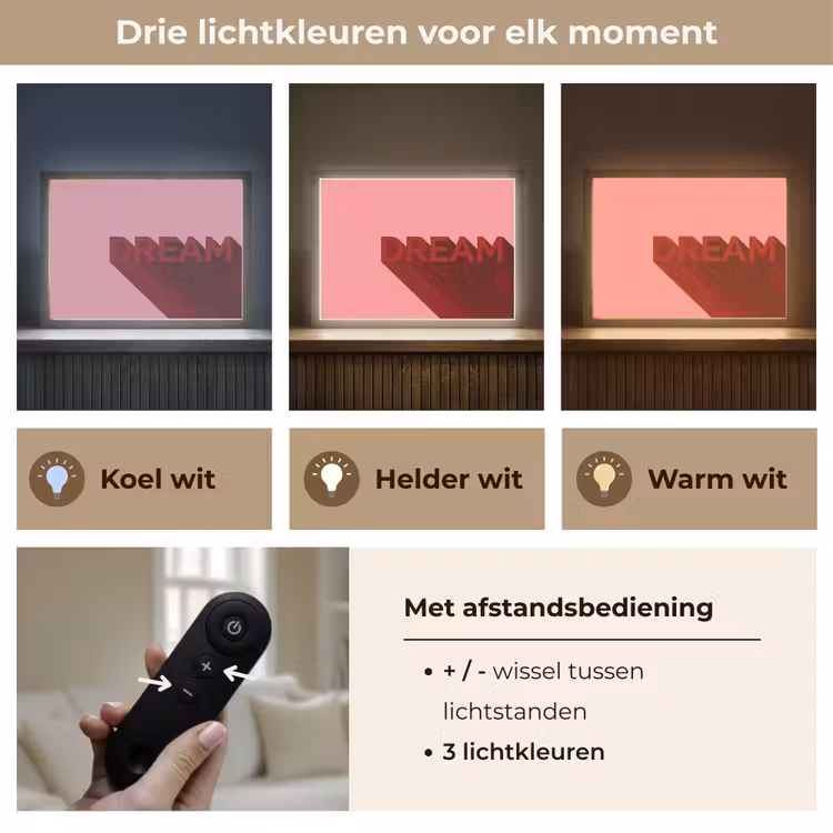 Dream - 3D - Rood - Roze Light Box met batterij (Wandlamp) middel -USP_lichtkleurNL