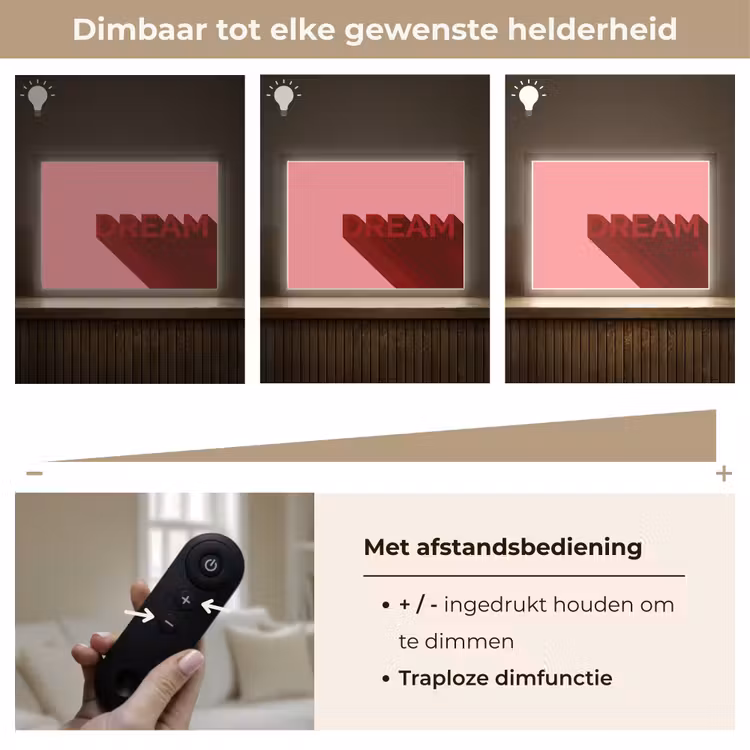 Dream - 3D - Rood - Roze Light Box met batterij (Wandlamp) middel -USP_dimbaarNL