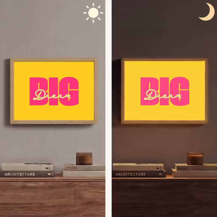 Dream big - Geel - Roze Light Box met batterij (Wandlamp) middel -sfeer3