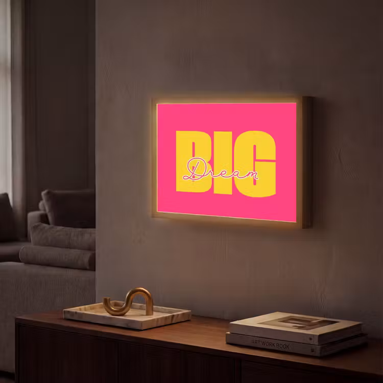 Dream big - Roze - Geel - Minimalistisch Light Box met batterij (Wandlamp) middel -sfeer1