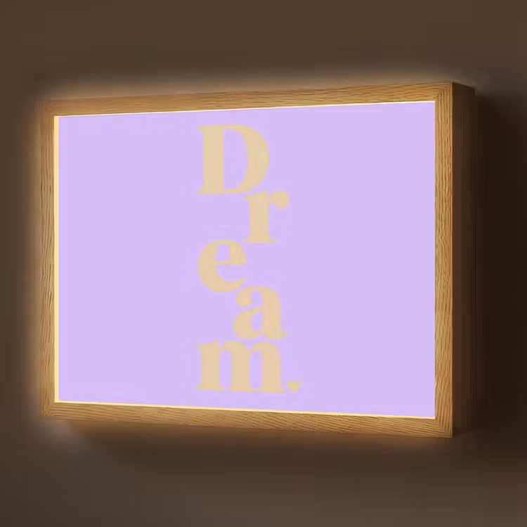 Dream - Paars - Typografisch Light Box met batterij (Wandlamp) middel -z3d_website