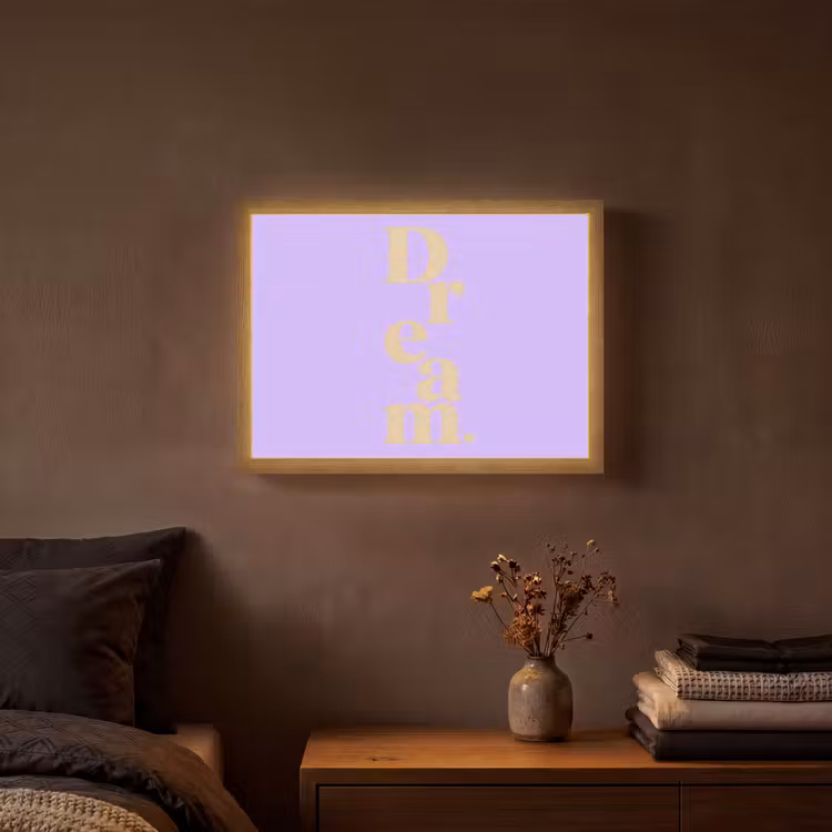 Dream - Paars - Typografisch Light Box met batterij (Wandlamp) middel -sfeer4