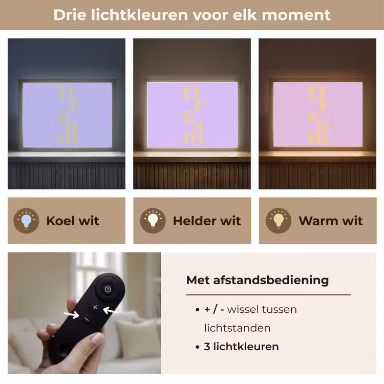 Dream - Paars - Typografisch Light Box met batterij (Wandlamp) middel -USP_lichtkleurNL