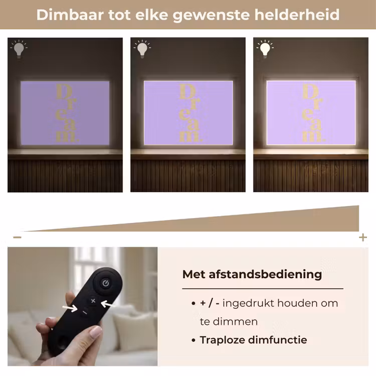 Dream - Paars - Typografisch Light Box met batterij (Wandlamp) middel -USP_dimbaarNL