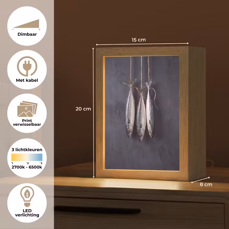Lightbox - Wandlamp - Drie vissen - Touw - Drie vissen - Touw Light Box met kabel (Wandlamp) klein
