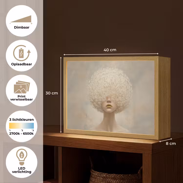 Dromerig - Beige - Paardenbloemzaadjes Light Box met batterij (Wandlamp) middel -USP_websiteoverzichtNL