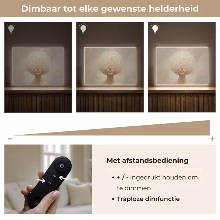 Dromerig - Beige - Paardenbloemzaadjes Light Box met batterij (Wandlamp) middel -USP_dimbaarNL