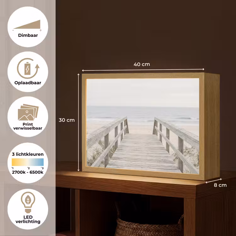 Duinen - Vlonder - Oceaan Light Box met batterij (Wandlamp) middel -USP_websiteoverzichtNL