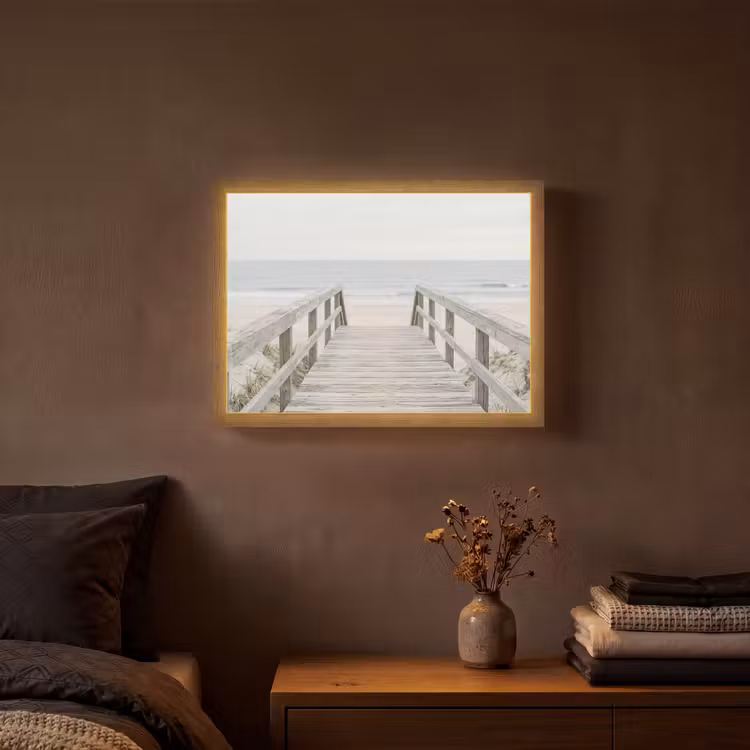Duinen - Vlonder - Oceaan Light Box met batterij (Wandlamp) middel -sfeer4
