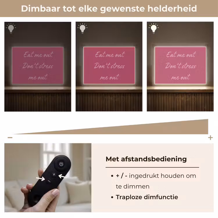 eat me out don't stress me out - Roze - Minimalistisch Light Box met batterij (Wandlamp) middel -USP_dimbaarNL