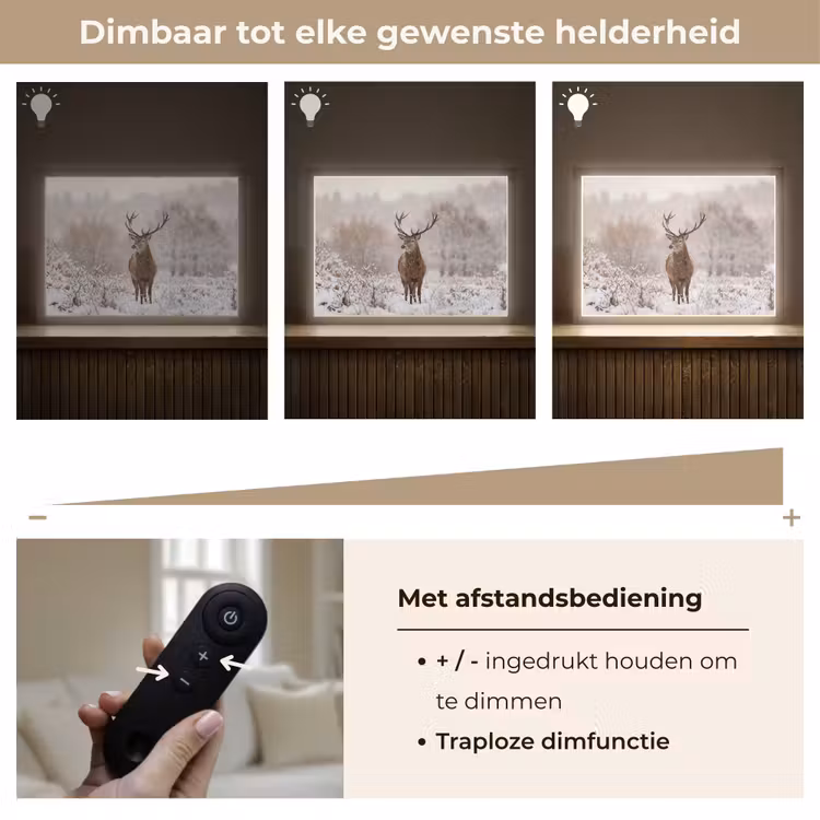 Edelhert - Bos - Sneeuw - Winter - Majestueus Light Box met batterij (Wandlamp) middel -USP_dimbaarNL