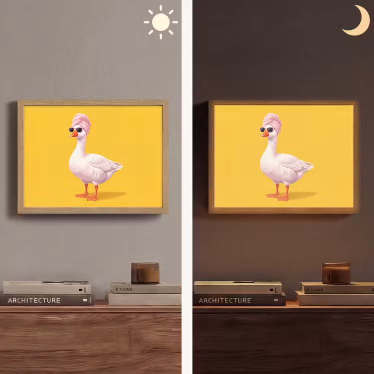 Eend - Zonnebril - Geel Light Box met batterij (Wandlamp) middel -sfeer3