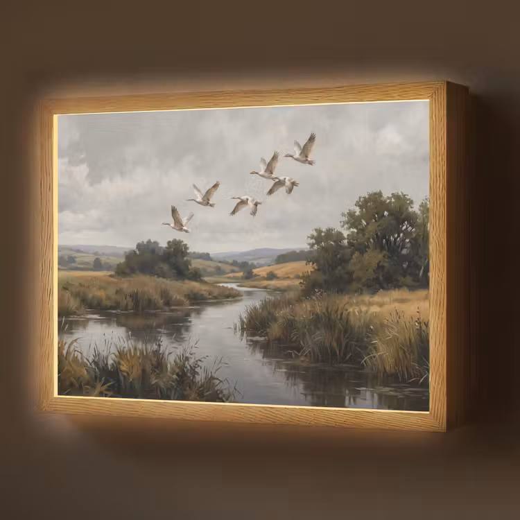 Eenden - Rivier - Landschap - Vlucht - Nostalgisch Light Box met batterij (Wandlamp) middel -z3d_website
