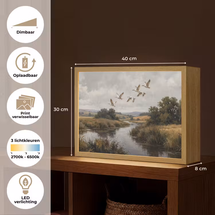 Eenden - Rivier - Landschap - Vlucht - Nostalgisch Light Box met batterij (Wandlamp) middel -USP_websiteoverzichtNL