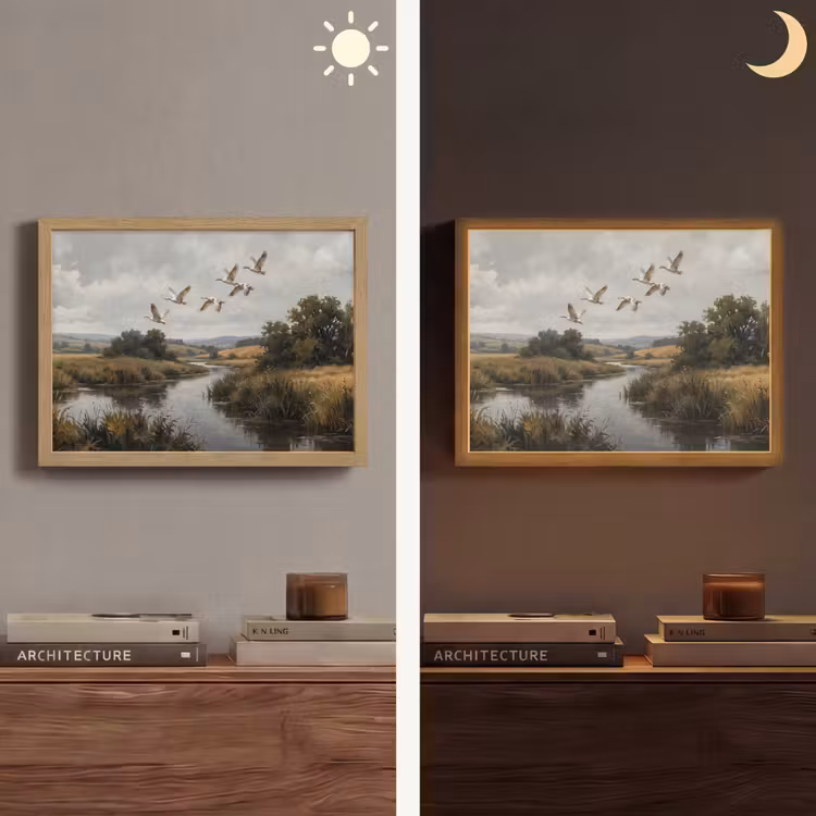 Eenden - Rivier - Landschap - Vlucht - Nostalgisch Light Box met batterij (Wandlamp) middel -sfeer3