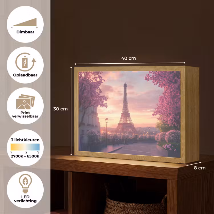 Eiffeltoren - Parijs - Roze Light Box met batterij (Wandlamp) middel -USP_websiteoverzichtNL