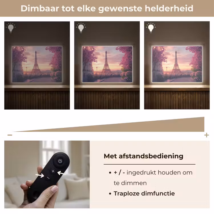 Eiffeltoren - Parijs - Roze Light Box met batterij (Wandlamp) middel -USP_dimbaarNL