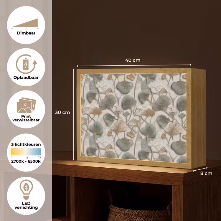 Elegant - Bladeren - Groen Light Box met batterij (Wandlamp) middel 907 -USP_websiteoverzichtNL