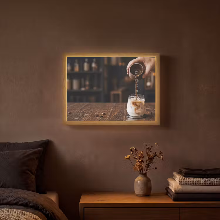 Espresso - Melk - Café Light Box met batterij (Wandlamp) middel -sfeer4