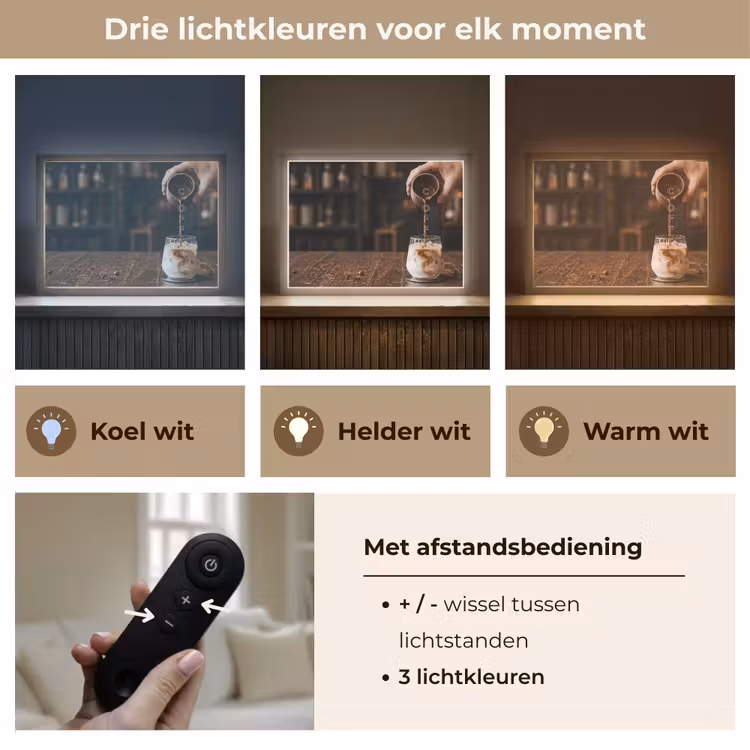Espresso - Melk - Café Light Box met batterij (Wandlamp) middel -USP_lichtkleurNL