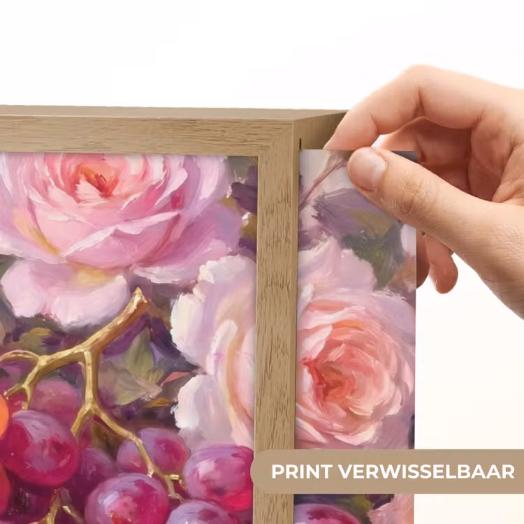 Eten - Bloemen - Stilleven - Roze - Goud Light Box met batterij (Wandlamp) middel -USP_websiteprintNL