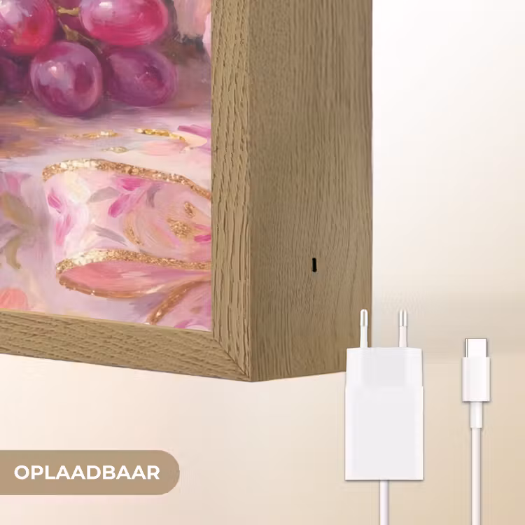 Eten - Bloemen - Stilleven - Roze - Goud Light Box met batterij (Wandlamp) middel -USP_websiteoplaadbaarNL