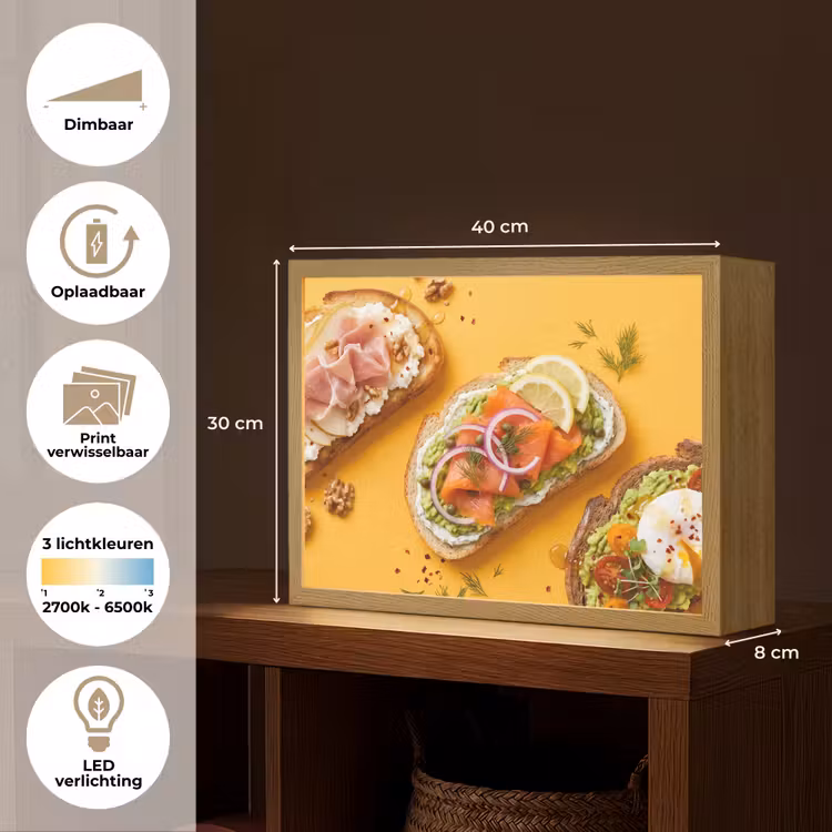 Eten - Brood - Ontbijt - Modern - Kleurrijk Light Box met batterij (Wandlamp) middel -USP_websiteoverzichtNL