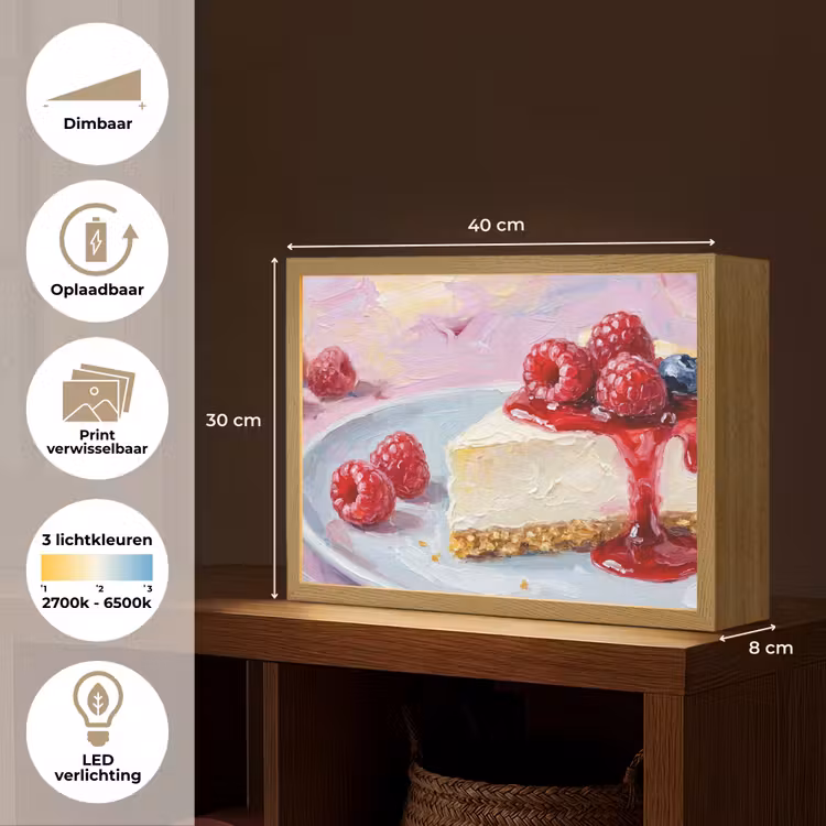 Eten - Cheesecake - Bessen - Abstract - Roze Light Box met batterij (Wandlamp) middel -USP_websiteoverzichtNL