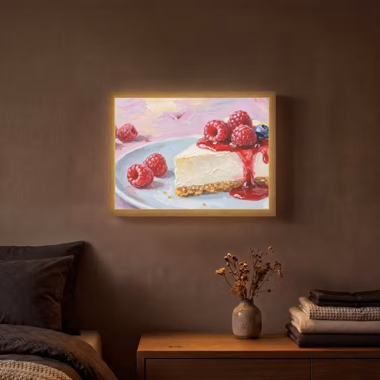 Eten - Cheesecake - Bessen - Abstract - Roze Light Box met batterij (Wandlamp) middel -sfeer4