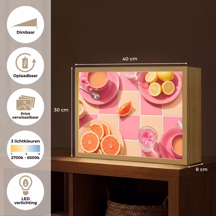 Eten - Citrusvruchten - Stillevens - Roze - Oranje Light Box met batterij (Wandlamp) middel -USP_websiteoverzichtNL
