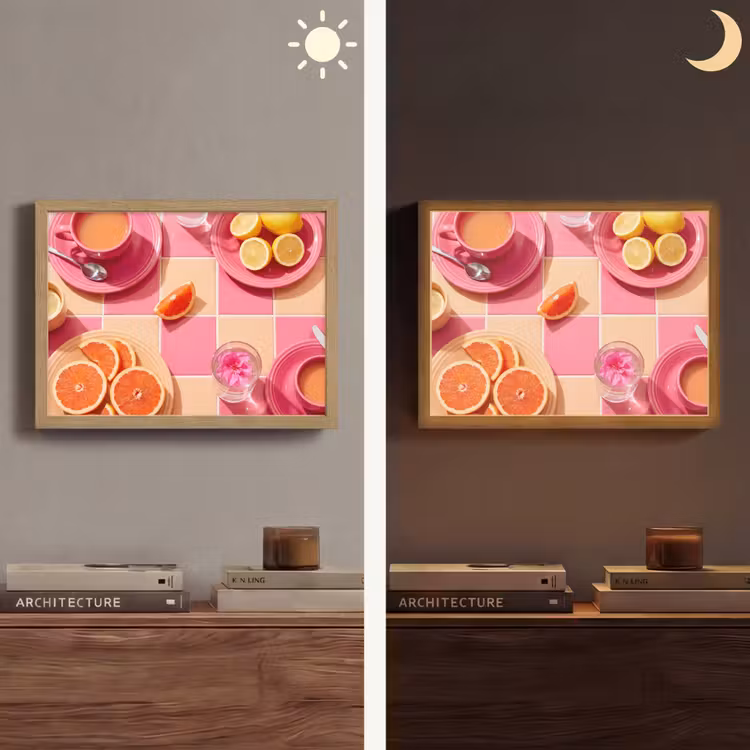 Eten - Citrusvruchten - Stillevens - Roze - Oranje Light Box met batterij (Wandlamp) middel -sfeer3