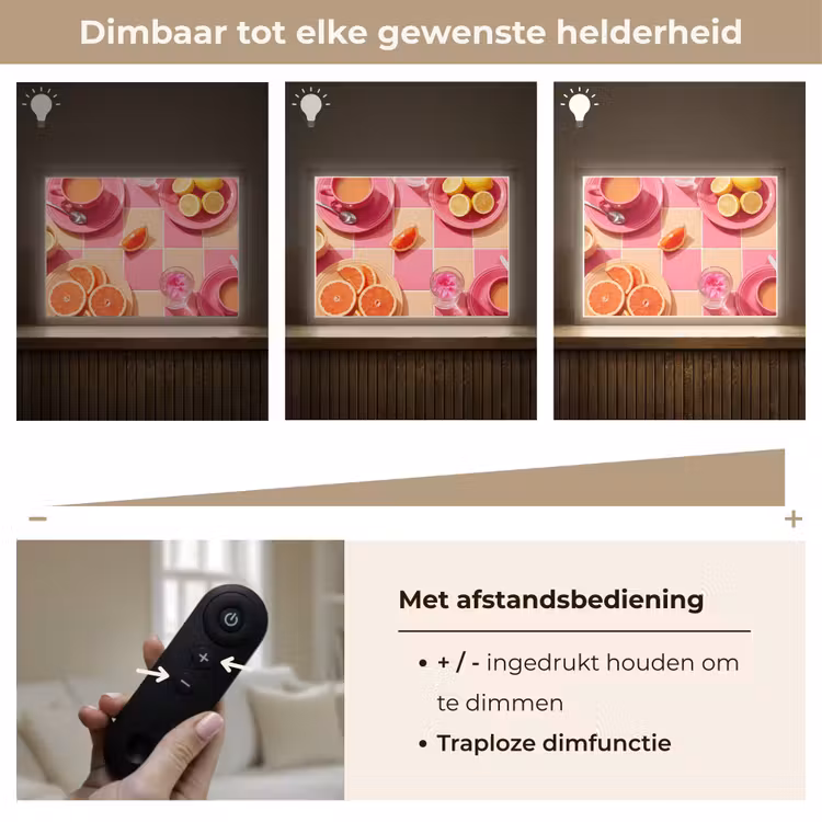 Eten - Citrusvruchten - Stillevens - Roze - Oranje Light Box met batterij (Wandlamp) middel -USP_dimbaarNL