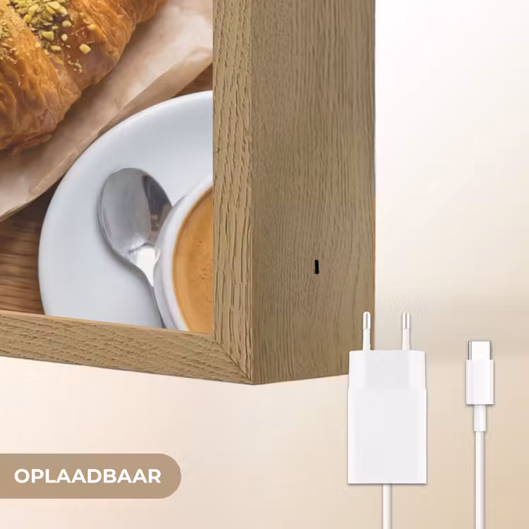 Eten - Croissant - Koffie - Ontbijt - Modern Light Box met batterij (Wandlamp) middel -USP_websiteoplaadbaarNL