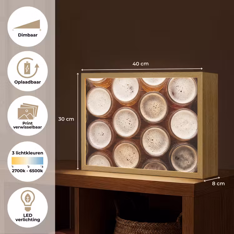 Eten - Glazen - Drank - Patroon - Bruin Light Box met batterij (Wandlamp) middel -USP_websiteoverzichtNL
