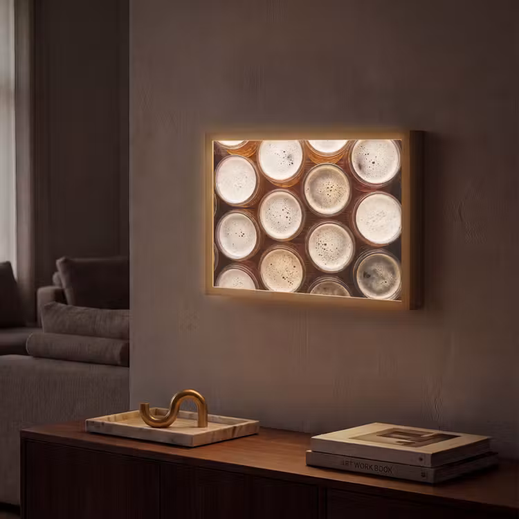 Eten - Glazen - Drank - Patroon - Bruin Light Box met batterij (Wandlamp) middel -sfeer1