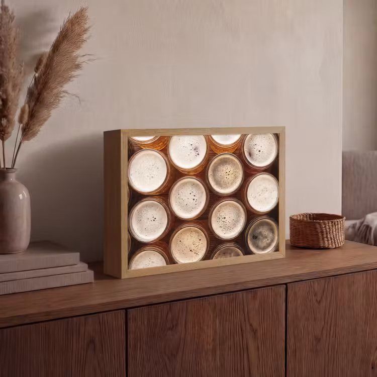 Eten - Glazen - Drank - Patroon - Bruin Light Box met batterij (Wandlamp) middel -sfeer2