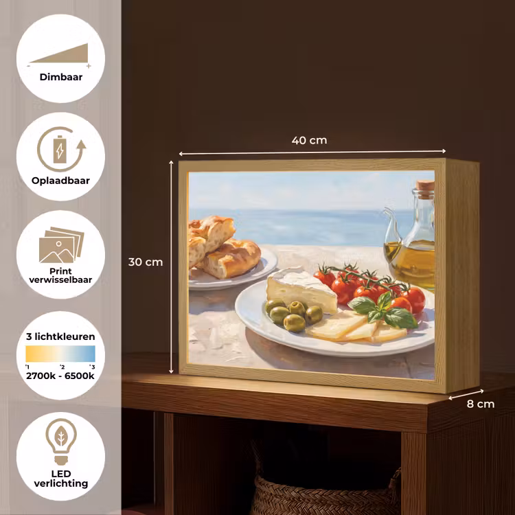 Eten - Middellandse Zee - Natuur - Geschilderd Light Box met batterij (Wandlamp) middel -USP_websiteoverzichtNL