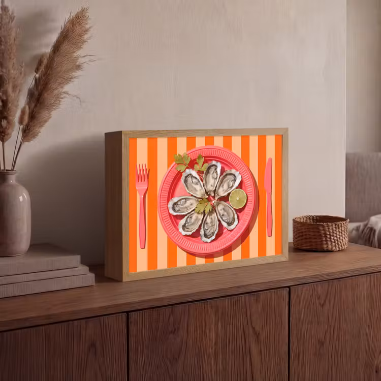 Eten - Oester - Zeevruchten - Oranje - Modern Light Box met batterij (Wandlamp) middel -sfeer2