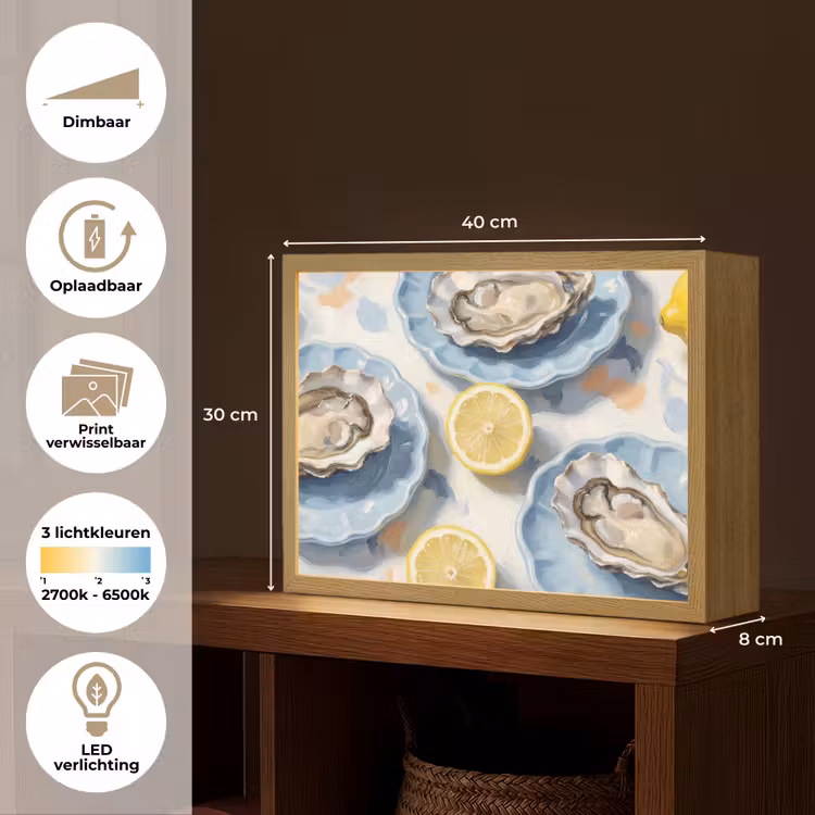 Eten - Oesters - Citroenen - Modern - Geel Light Box met batterij (Wandlamp) middel -USP_websiteoverzichtNL