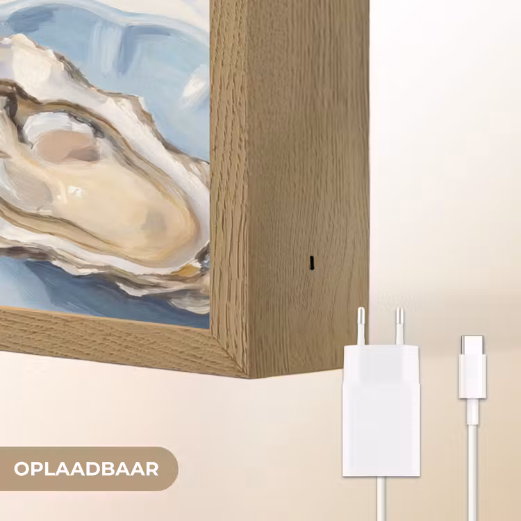Eten - Oesters - Citroenen - Modern - Geel Light Box met batterij (Wandlamp) middel -USP_websiteoplaadbaarNL