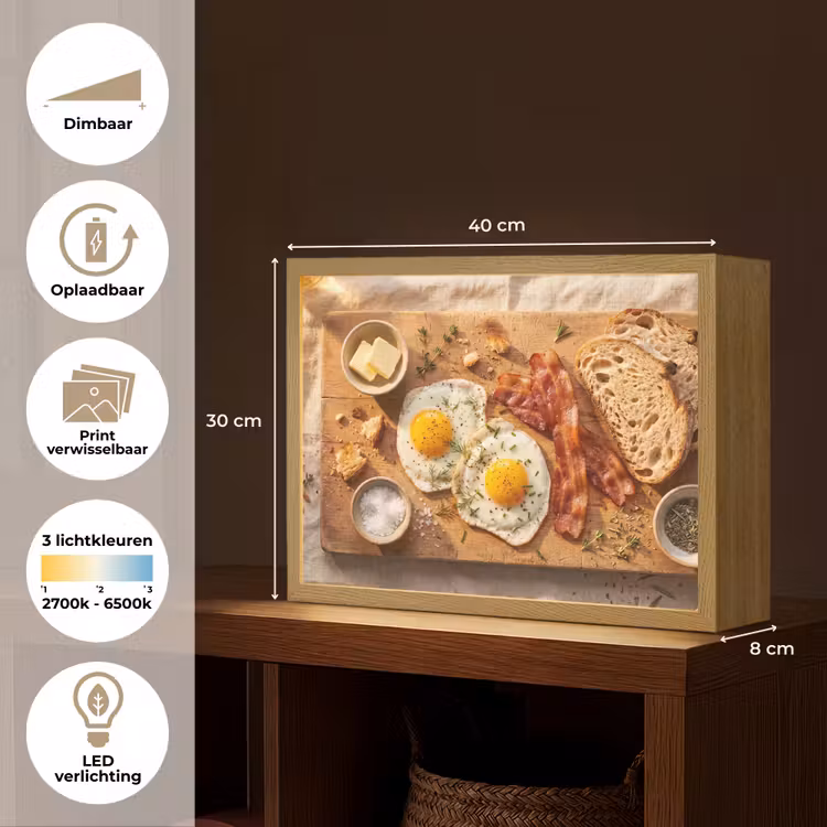 Eten - Ontbijt - Hout - Rustiek - Geel Light Box met batterij (Wandlamp) middel -USP_websiteoverzichtNL
