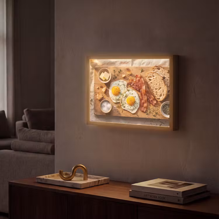 Eten - Ontbijt - Hout - Rustiek - Geel Light Box met batterij (Wandlamp) middel -sfeer1