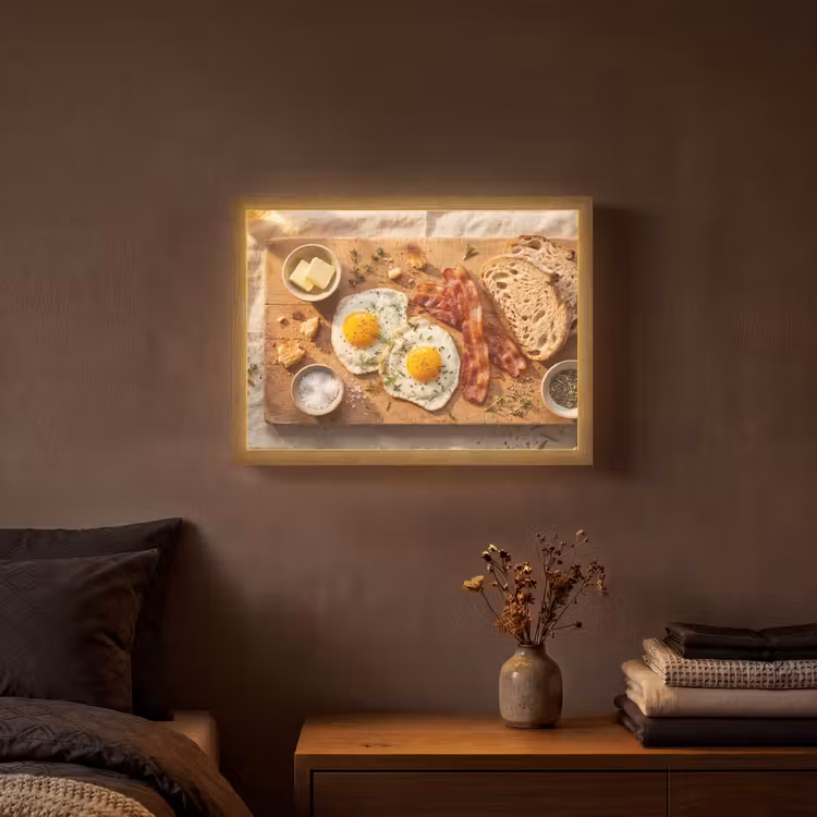 Eten - Ontbijt - Hout - Rustiek - Geel Light Box met batterij (Wandlamp) middel -sfeer4