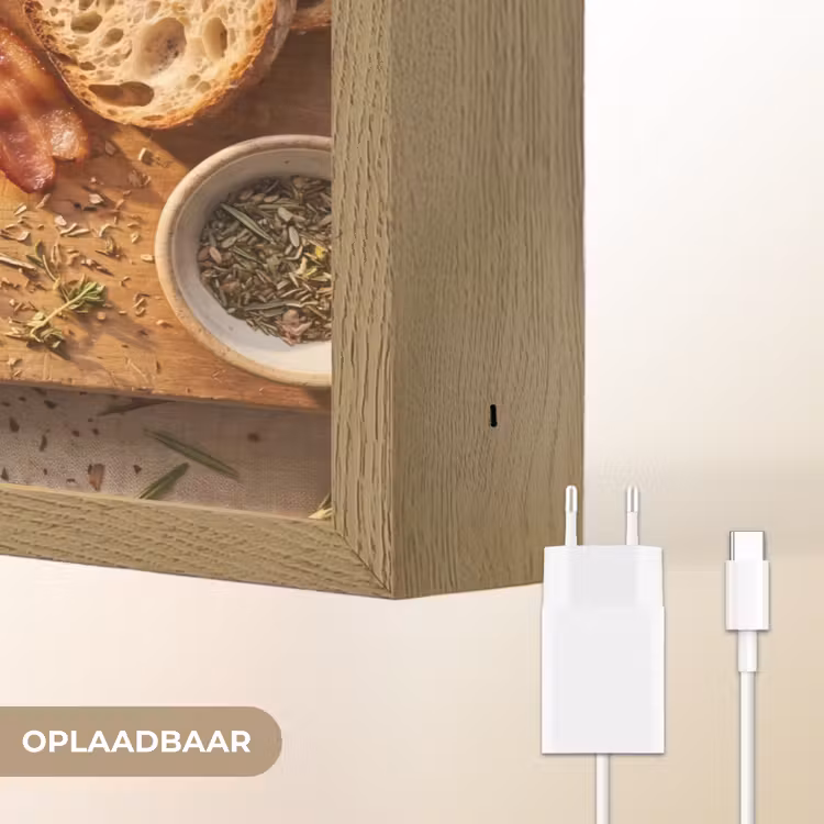 Eten - Ontbijt - Hout - Rustiek - Geel Light Box met batterij (Wandlamp) middel -USP_websiteoplaadbaarNL