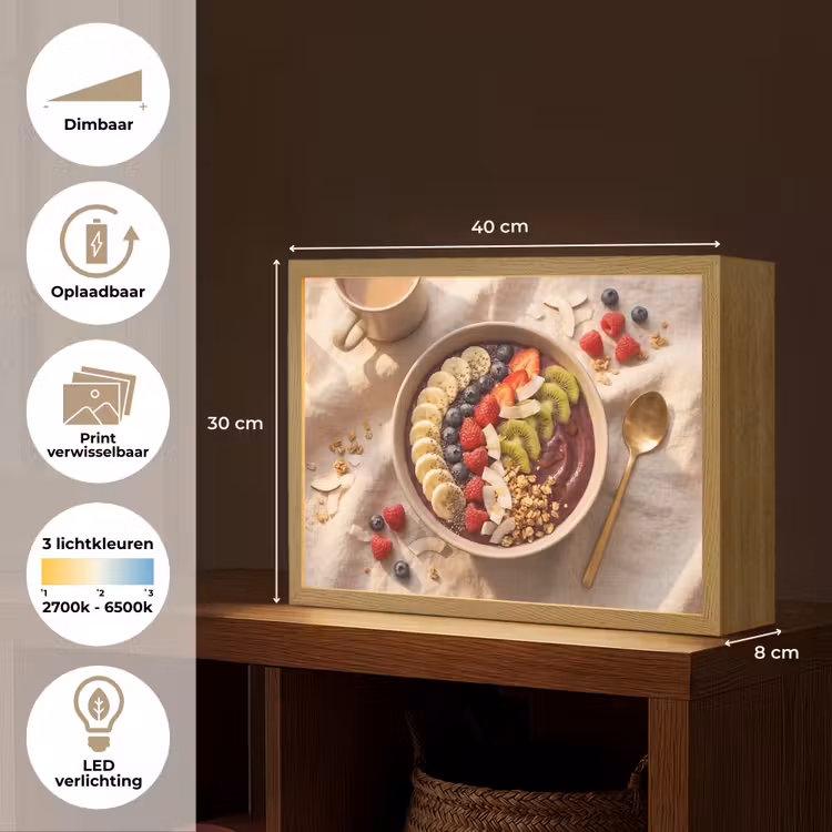Eten - Ontbijtkom - Fruit - Gezond - Kleurrijk Light Box met batterij (Wandlamp) middel -USP_websiteoverzichtNL