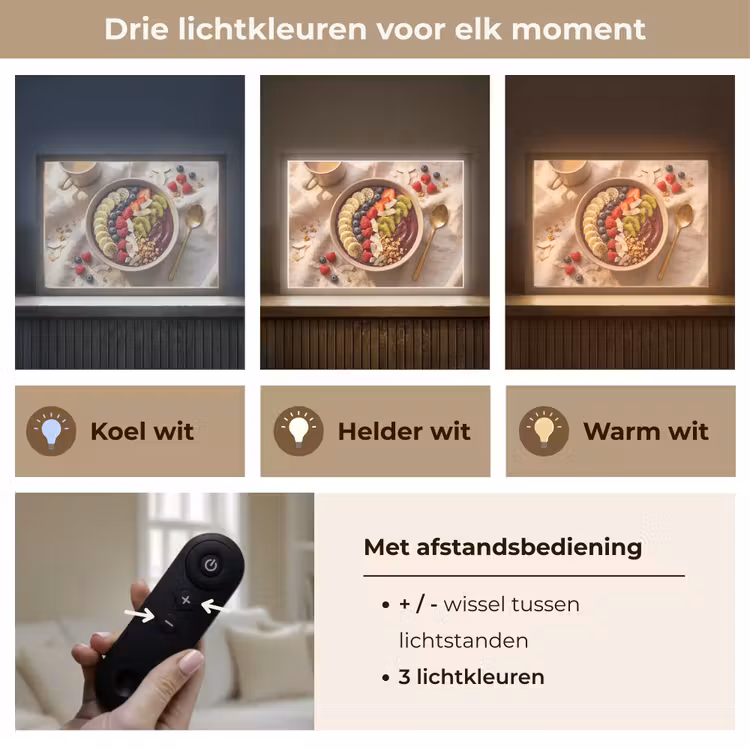 Eten - Ontbijtkom - Fruit - Gezond - Kleurrijk Light Box met batterij (Wandlamp) middel -USP_lichtkleurNL