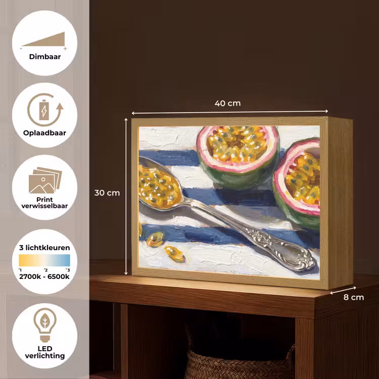 Eten - Passievrucht - Tropisch - Modern - Kleurrijk Light Box met batterij (Wandlamp) middel -USP_websiteoverzichtNL