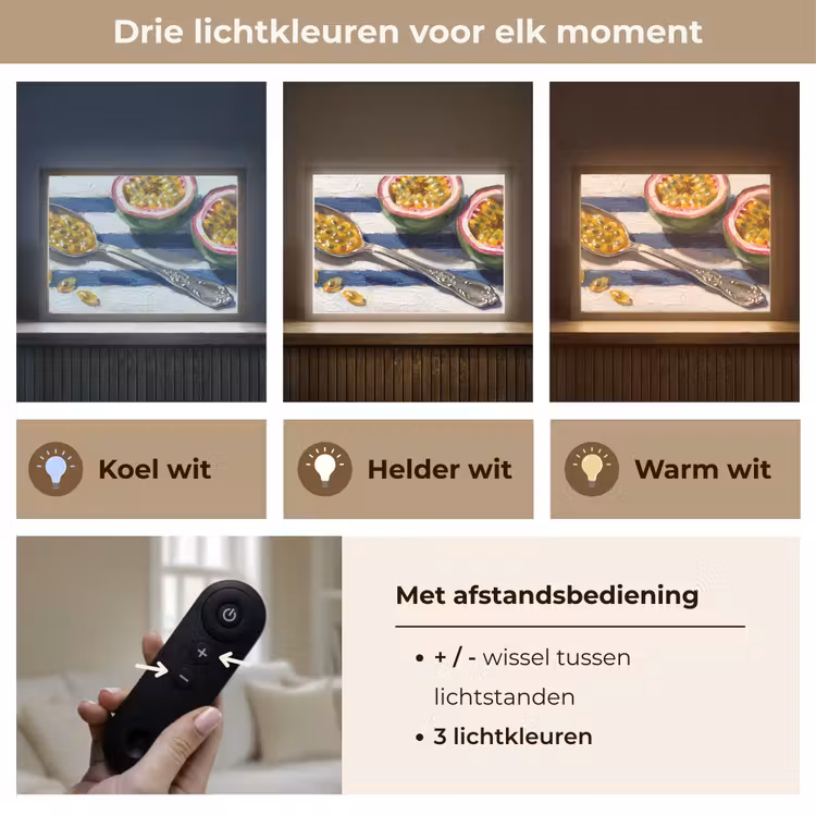 Eten - Passievrucht - Tropisch - Modern - Kleurrijk Light Box met batterij (Wandlamp) middel -USP_lichtkleurNL